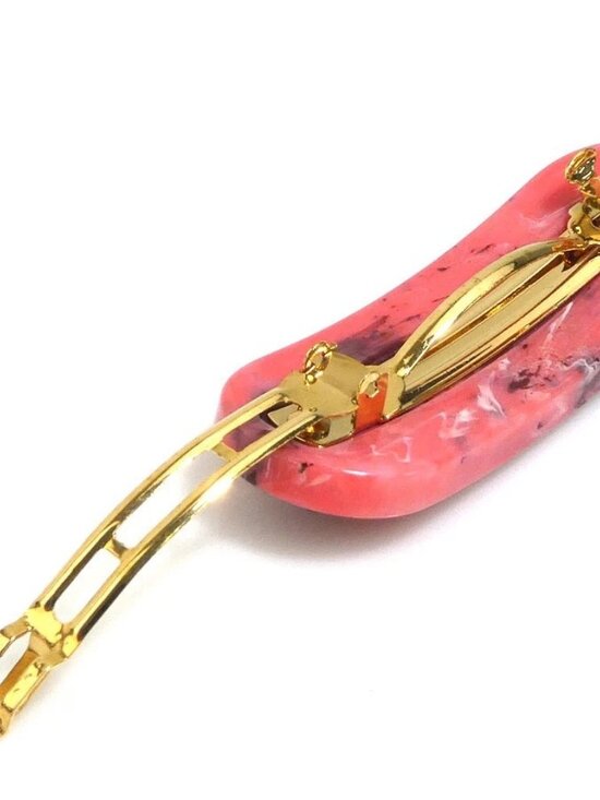 Auth PRADA Barrette Hair Clip Pink/Gold Resin/Metal main image 6